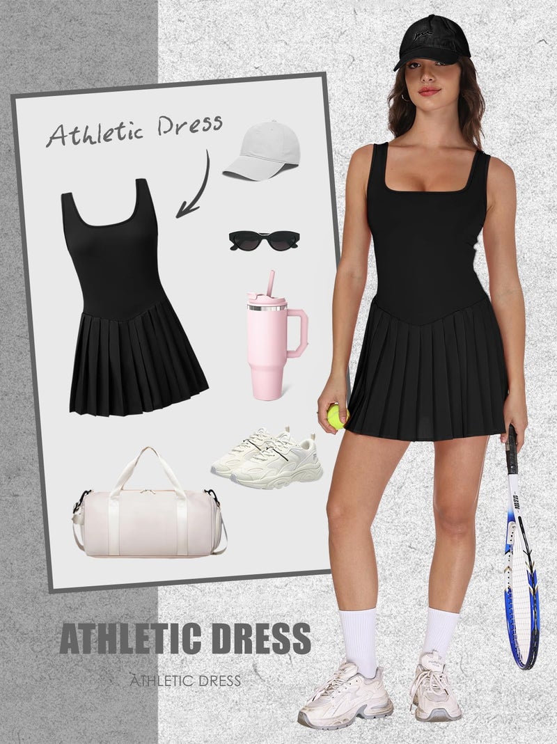 NIASHOT Athletic Dress for Women with Shorts Womens Tennis Dress Pleated Dresses Golf Clothes Black Summer Dresses 2026 Women's Fitness Clothing S - Image 4