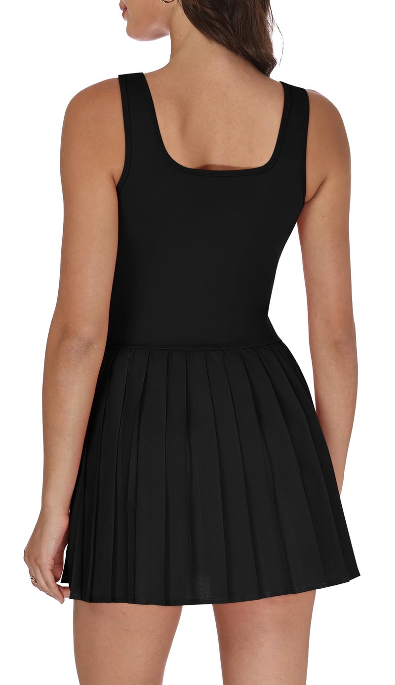 NIASHOT Athletic Dress for Women with Shorts Womens Tennis Dress Pleated Dresses Golf Clothes Black Summer Dresses 2026 Women's Fitness Clothing S - Image 2