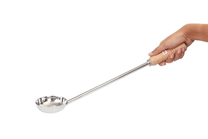 Hazel Steel Tadka Pan with Long Wooden Handle, 46 cm, 150 ml, Silver - Image 2