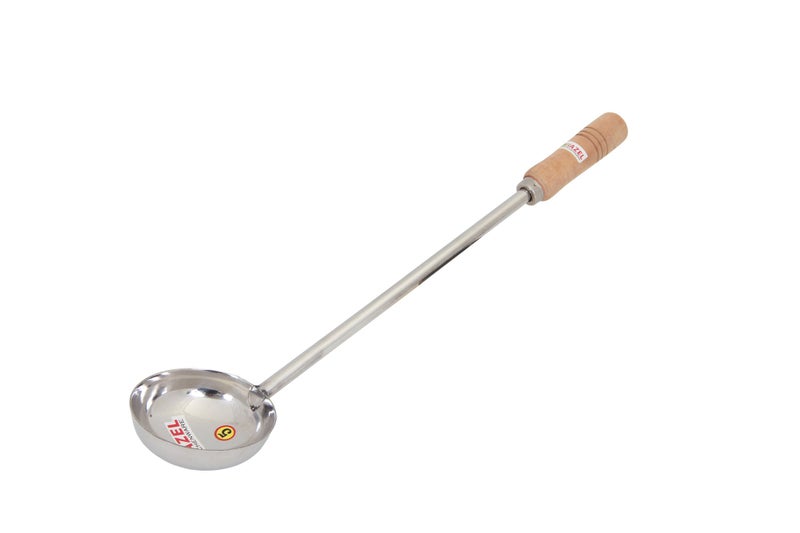Hazel Steel Tadka Pan with Long Wooden Handle, 46 cm, 150 ml, Silver - Image 4