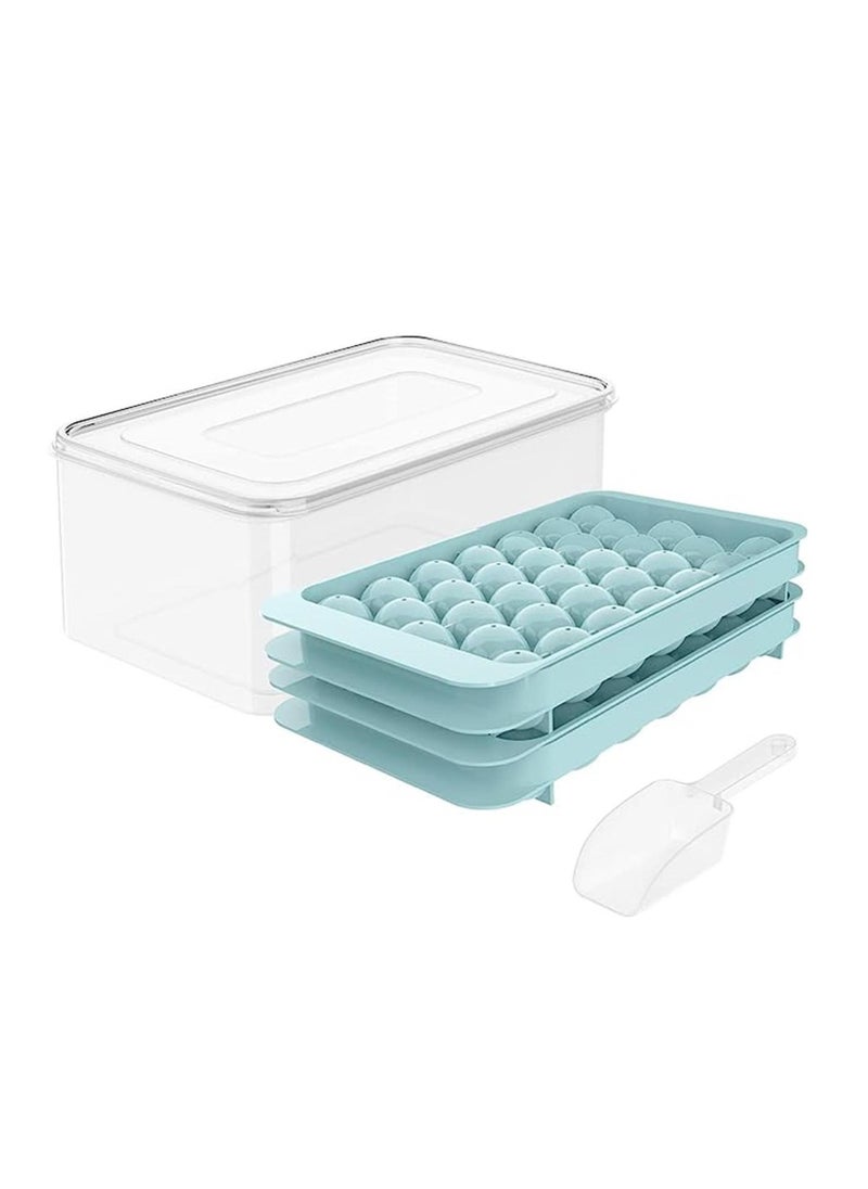 Generic - Round Ice Cube Tray with Lid and Bin Ice Ball Maker Molds for Freezer with Container Mini Round Ice Cube Tray Makes 66 Pieces Balls Ice Cooling Tea Coffee 2 Trays 1 Ice Bucket and Scoop - Image 1