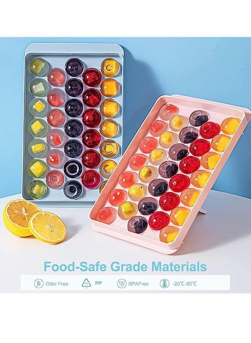 Generic - Round Ice Cube Tray with Lid and Bin Ice Ball Maker Molds for Freezer with Container Mini Round Ice Cube Tray Makes 66 Pieces Balls Ice Cooling Tea Coffee 2 Trays 1 Ice Bucket and Scoop - Image 1