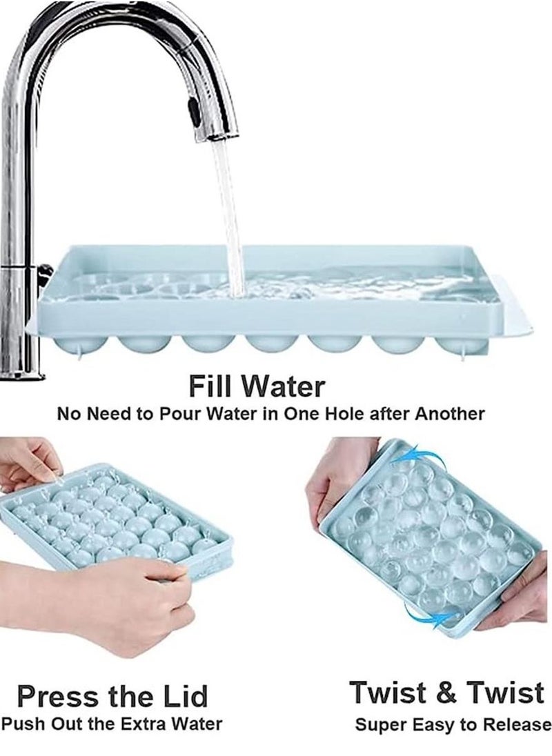 Generic - Round Ice Cube Tray with Lid and Bin Ice Ball Maker Molds for Freezer with Container Mini Round Ice Cube Tray Makes 66 Pieces Balls Ice Cooling Tea Coffee 2 Trays 1 Ice Bucket and Scoop - Image 1