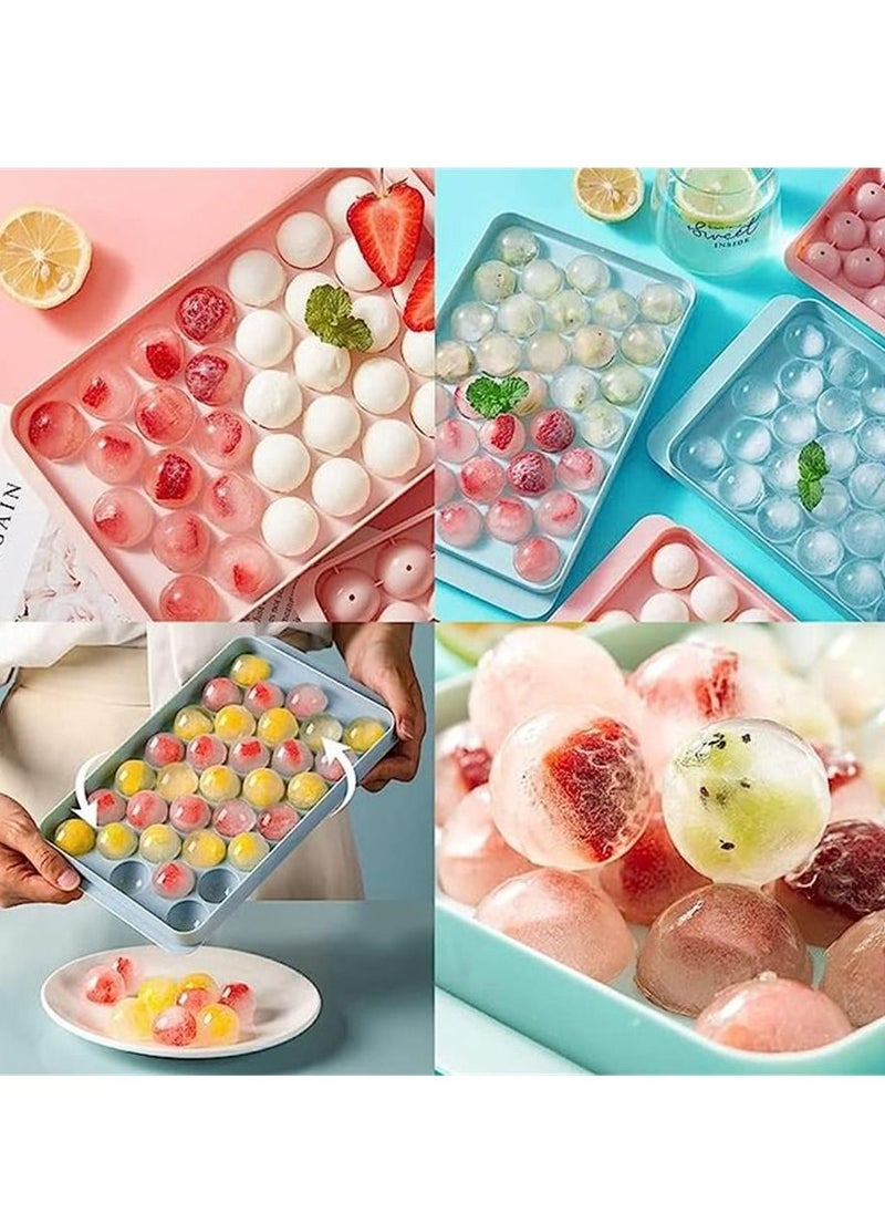 Generic - Round Ice Cube Tray with Lid and Bin Ice Ball Maker Molds for Freezer with Container Mini Round Ice Cube Tray Makes 66 Pieces Balls Ice Cooling Tea Coffee 2 Trays 1 Ice Bucket and Scoop - Image 1