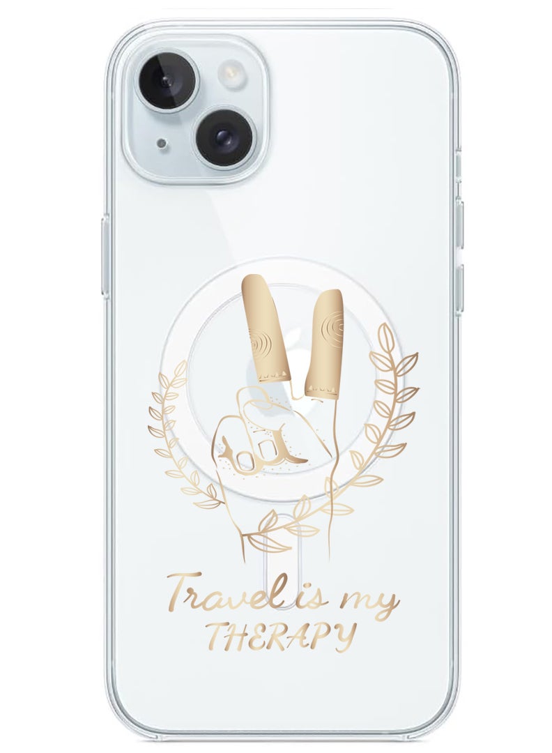 Theodor Magnetic Case for iPhone 15 6.1-inch Compatible with MagSafe Wireless Charging, Shockproof Phone Bumper Cover Travel is my Therapy - Image 1