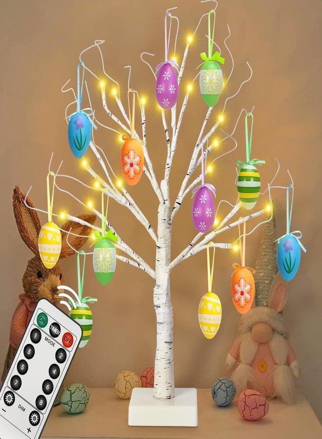 ZYP 24" Easter Lighted Birch Tree with 12pcs Ornaments, Warm White LEDs Tabletop Artificial Tree 8 Lighting Modes USB or Batteries Operated with Timer for Easter Decor - Image 1