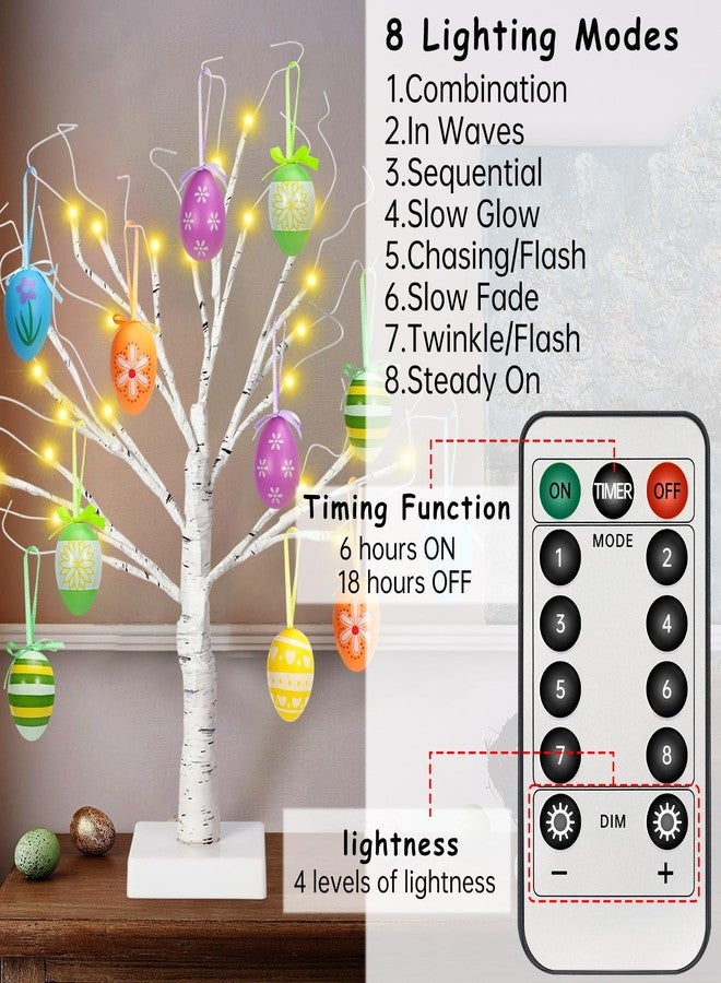 ZYP 24" Easter Lighted Birch Tree with 12pcs Ornaments, Warm White LEDs Tabletop Artificial Tree 8 Lighting Modes USB or Batteries Operated with Timer for Easter Decor - Image 5