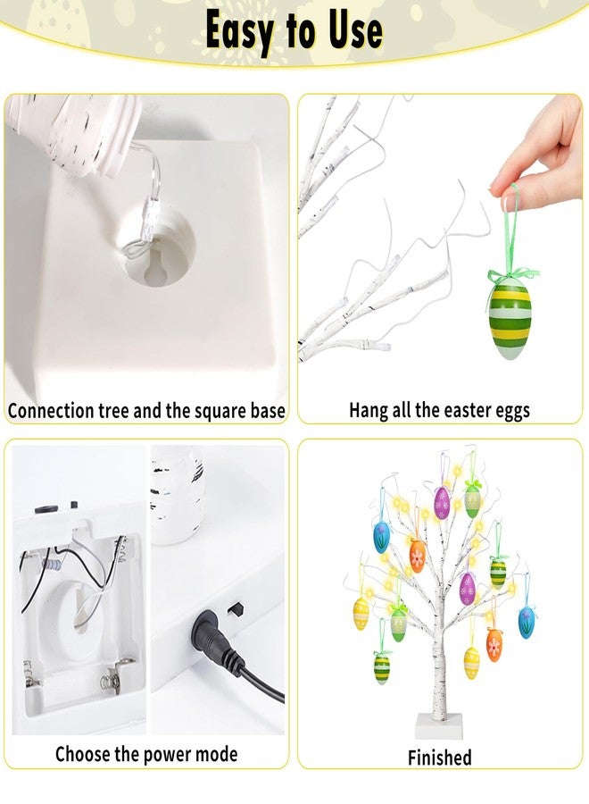 ZYP 24" Easter Lighted Birch Tree with 12pcs Ornaments, Warm White LEDs Tabletop Artificial Tree 8 Lighting Modes USB or Batteries Operated with Timer for Easter Decor - Image 4