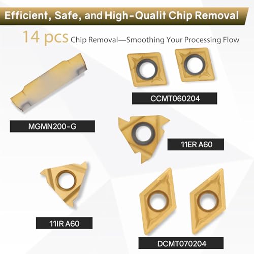 Joogto Indexable Lathe Turning Tool 21Pcs Kit 3/8'' 10mm Shank 7Pcs Metal Lathe Tools Holder Set with 14Pcs Turning Inserts for Turning Grooving Threading Boring Carbide Inserts Carbide Turning Tool - Image 2