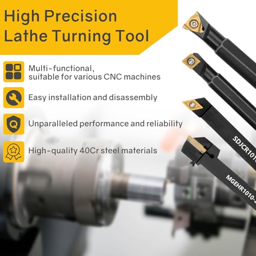 Joogto Indexable Lathe Turning Tool 21Pcs Kit 3/8'' 10mm Shank 7Pcs Metal Lathe Tools Holder Set with 14Pcs Turning Inserts for Turning Grooving Threading Boring Carbide Inserts Carbide Turning Tool - Image 4