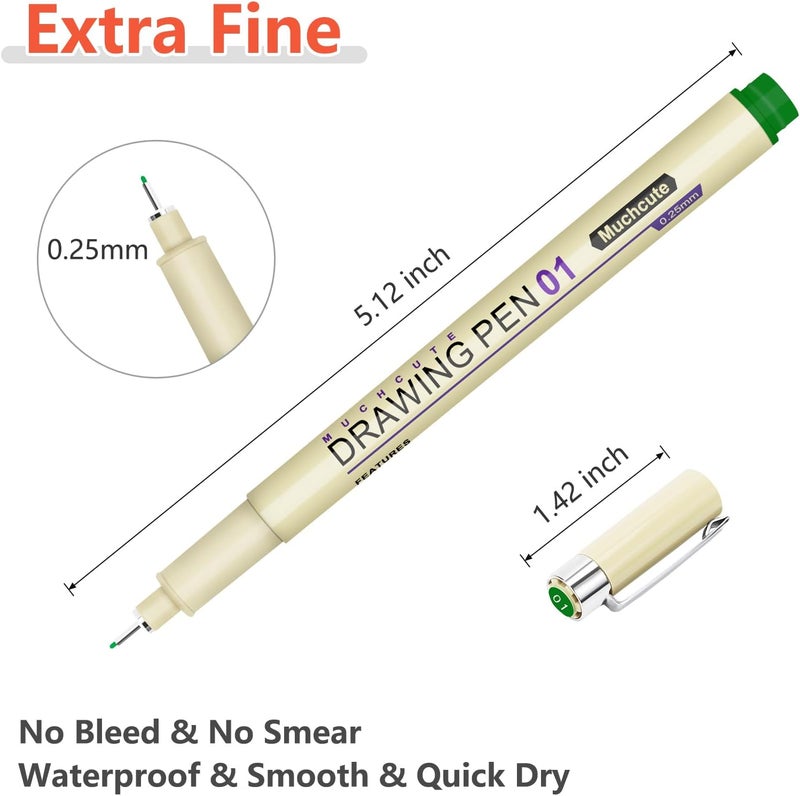 KOUSICOO Muchcute 01 Micro Fineliner Drawing Art Pens: 12 Colors 0.25mm Extra Fine Point Bible No Bleed Smooth Journal Zentangle Study Supplies Colored Waterproof Line Ultra Needle Tip Fine liner Thin Gel Felt - Image 3