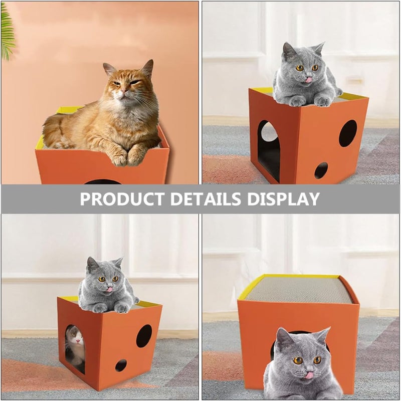BESTonZON Sisal Cat Scratcher Cube House with Pet Scratching Board 32x32x32cm Indoor Cat Scratch Box for Kittens - Image 4