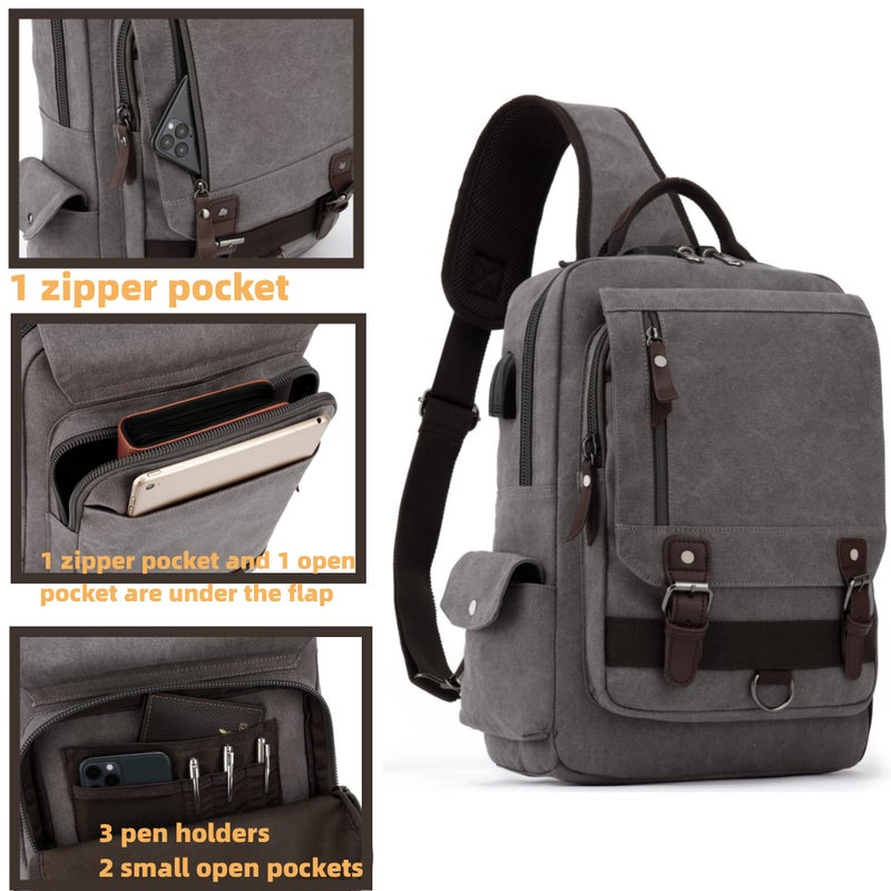 Leaper Retro Crossbody Bag Sling Bag Canvas Messenger Bag for Men Women Shoulder Bag Crossbody Handbags Satchel Black, XXL - Image 5
