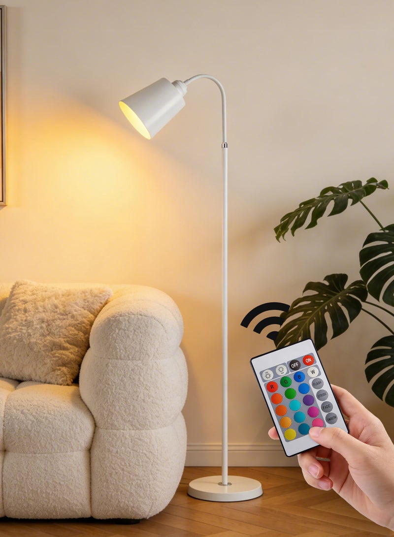 مصباح أرضي قابل للتعتيم بـ 16 لونًا، مصباح أرضي بنمط الشمال الأوروبي بقدرة 30 واط مع مبدل للضوء، مصباح قائم باللون الأبيض، مصباح معلق قابل للتعديل، مصباح قراءة فوق الأريكة، مصباح عمودي عصري لغرفة المعيشة وغرفة النوم، باللون الأبيض - Image 1