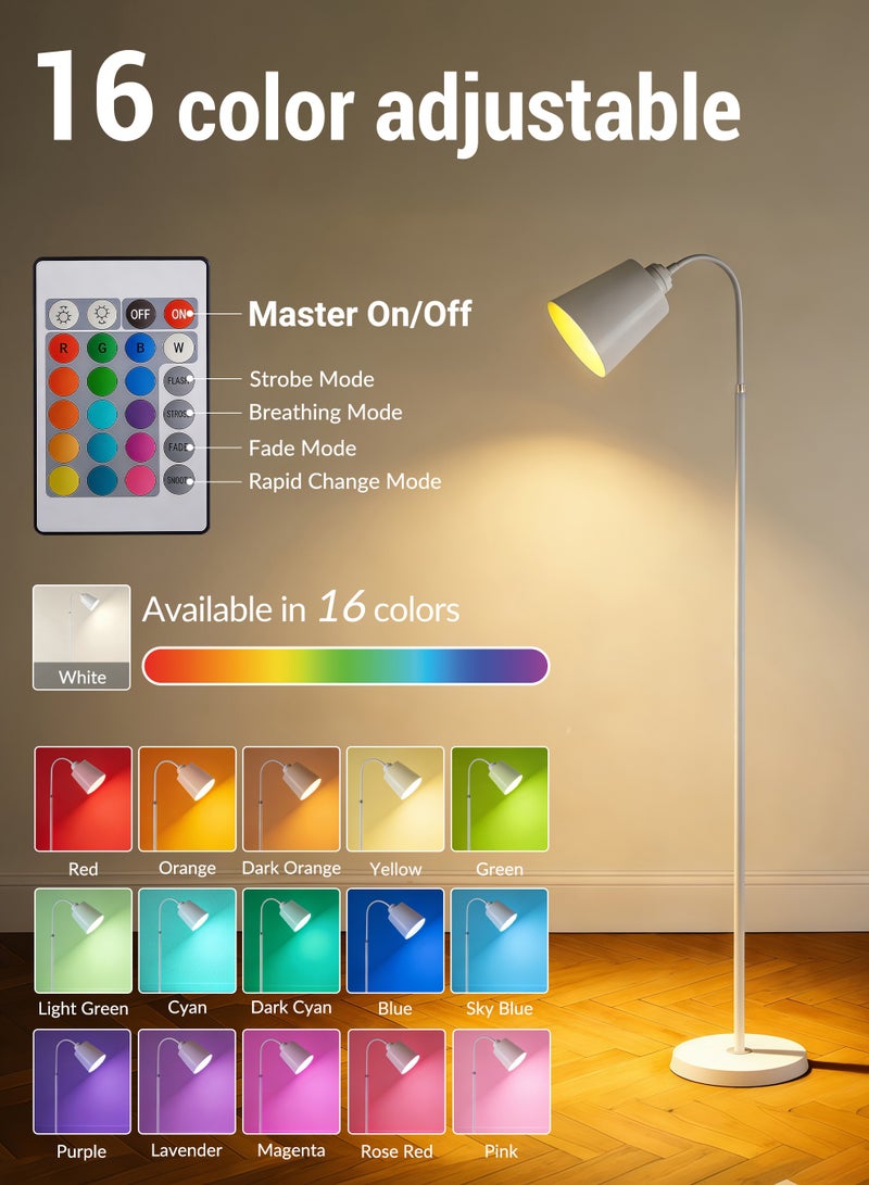 مصباح أرضي قابل للتعتيم بـ 16 لونًا، مصباح أرضي بنمط الشمال الأوروبي بقدرة 30 واط مع مبدل للضوء، مصباح قائم باللون الأبيض، مصباح معلق قابل للتعديل، مصباح قراءة فوق الأريكة، مصباح عمودي عصري لغرفة المعيشة وغرفة النوم، باللون الأبيض - Image 2