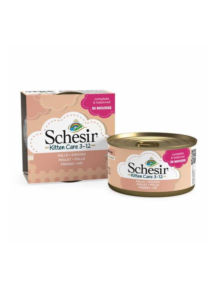 Schesir 2pcs Kitten Can Mousse 3-12 Chicken Wet Food 85gx2 - Image 1