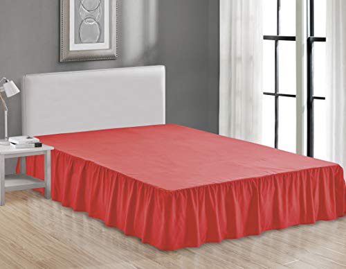 Sheets & Beyond Wrap Around Solid Microfiber Luxury Hotel Quality Fabric Bedroom gathered Ruffled Bedding Bed Skirt 14 Inch Drop (Queen  Red)