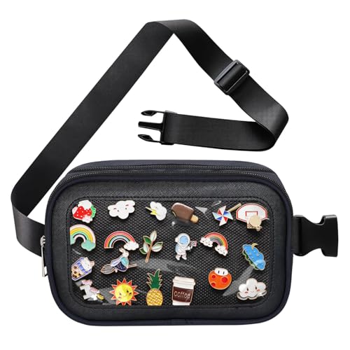 PainZieteg Pin Bag Fanny Pack, Ita Bag Storage Pins Crossbody Belt Bags for Women Girls Gifts, Black Display Bags for Sports Memorial Travel Brooches(No Pins Included) - Image 1