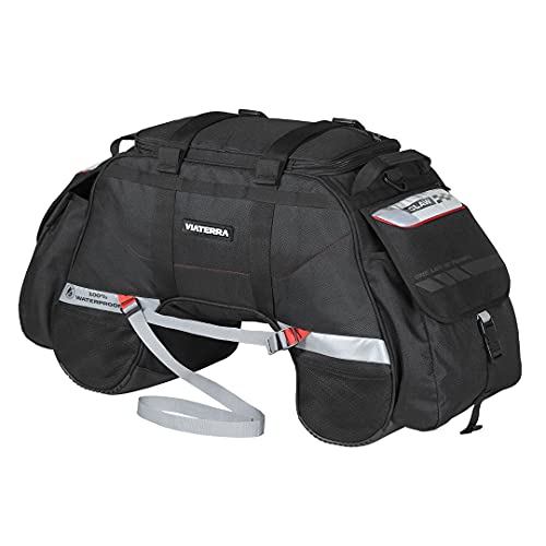 ViaTerra 100% Waterproof Claw Motorcycle Tail Bag (72L, Black) I Roll top Construction with Inner Liner I Free Outer Rain/Dust Cover I Fits Most Bikes - Image 1