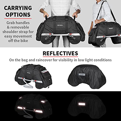 ViaTerra 100% Waterproof Claw Motorcycle Tail Bag (72L, Black) I Roll top Construction with Inner Liner I Free Outer Rain/Dust Cover I Fits Most Bikes - Image 3