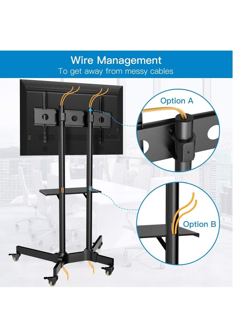 Mobile TV Cart with Wheels for 32-65 Inch LCD LED Plasma Flat Screen TVs- Height Adjustable Rolling TV Stand Hold up to 132 lbs - Image 4