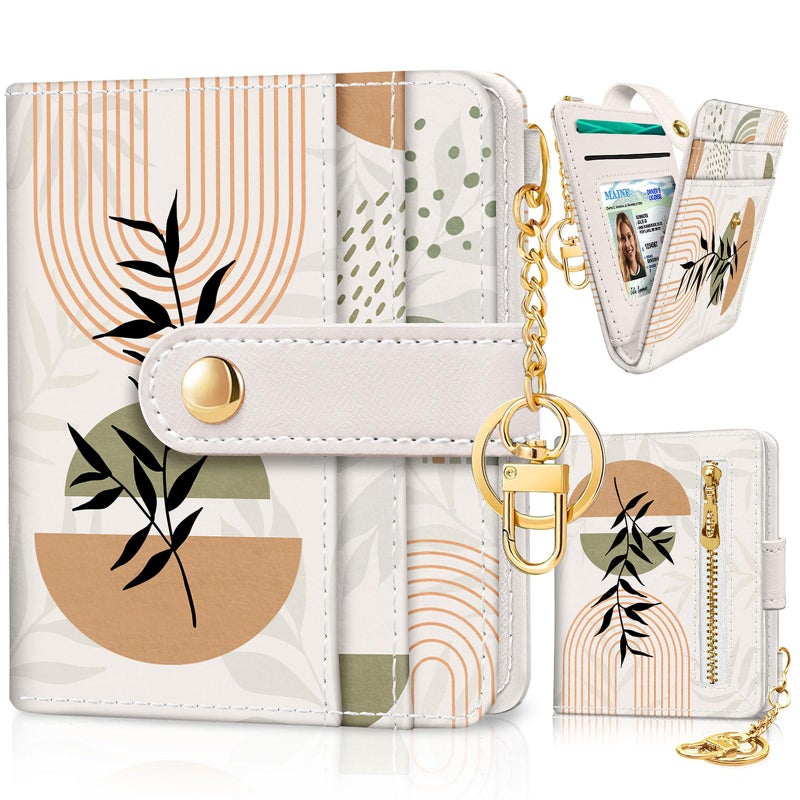 Jogjam Abstract Boho Leaves Rfid Ladies Wallet, Small Slim Thin Compact Credit Card Women Wallet, PU Leather Bifold Cash Zipper Coin Pocket ID Window for Female - Image 1