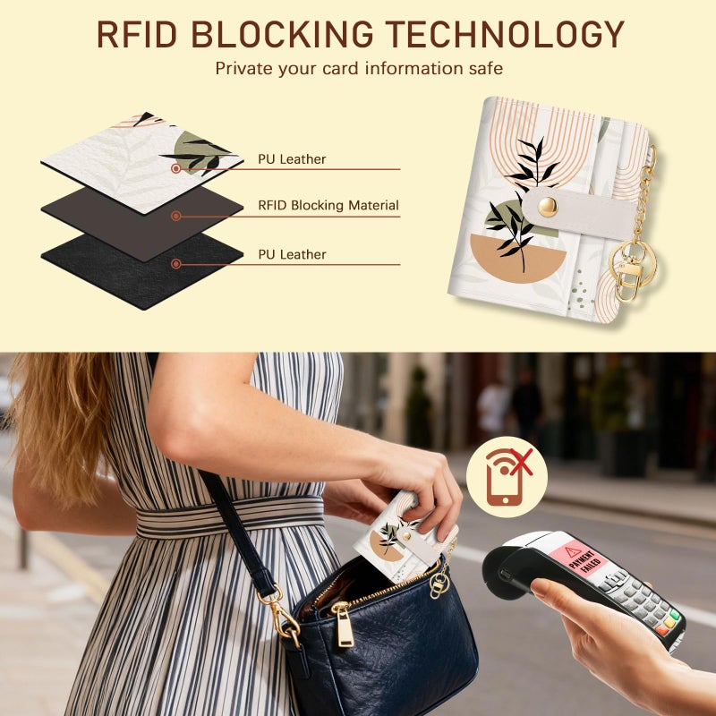 Jogjam Abstract Boho Leaves Rfid Ladies Wallet, Small Slim Thin Compact Credit Card Women Wallet, PU Leather Bifold Cash Zipper Coin Pocket ID Window for Female - Image 3