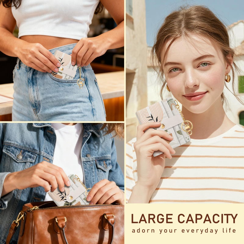 Jogjam Abstract Boho Leaves Rfid Ladies Wallet, Small Slim Thin Compact Credit Card Women Wallet, PU Leather Bifold Cash Zipper Coin Pocket ID Window for Female - Image 2
