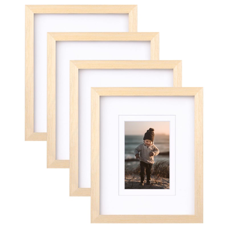 KINLINK 8x10 Picture Frames White Oak  Light Wood Frames with Acrylic Plexiglass for Pictures 4x6/5x7 with Mat or 8x10 without Mat  Tabletop and Wall Mounting Display  Set of 4 - Image 1