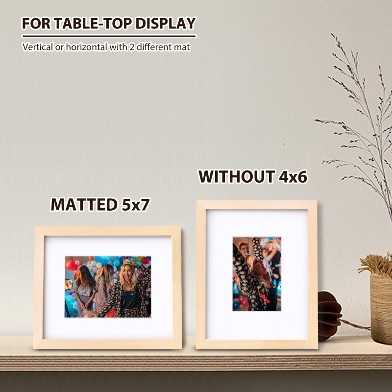 KINLINK 8x10 Picture Frames White Oak  Light Wood Frames with Acrylic Plexiglass for Pictures 4x6/5x7 with Mat or 8x10 without Mat  Tabletop and Wall Mounting Display  Set of 4 - Image 5