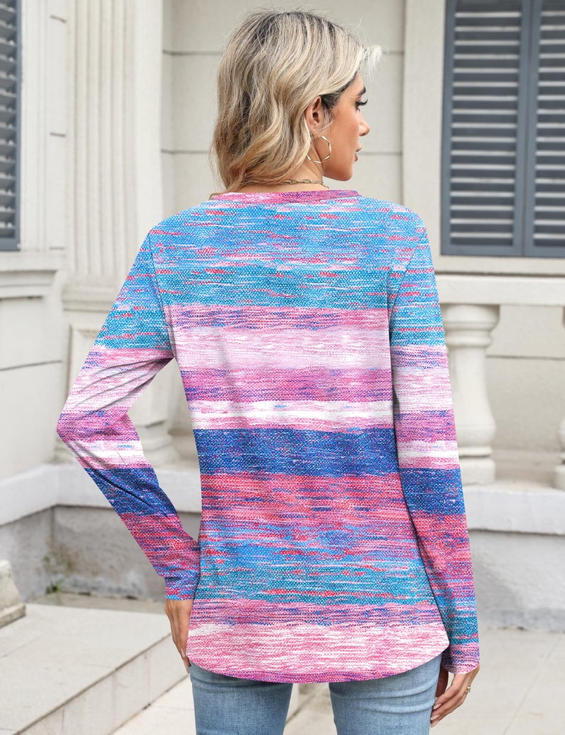TCOT Casual Crew Neck Long Sleeve Loose Fitting Tunic Tops for Women Spring Clothes 2026 Pink Floral Shirts XXL - Image 3