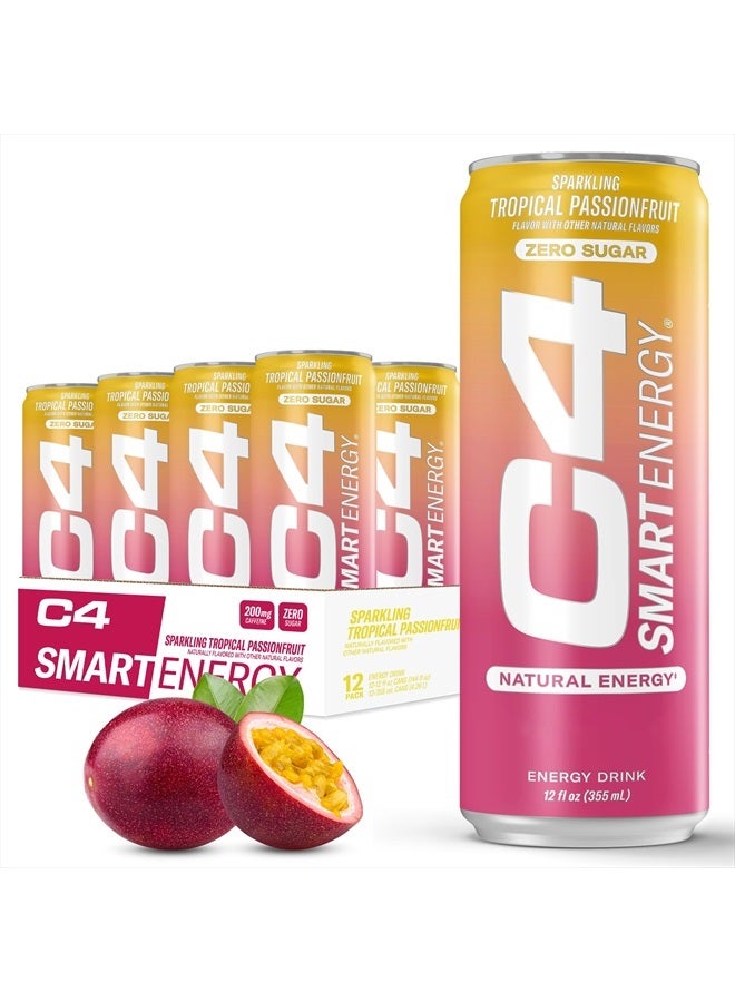 CELLUCOR C4 Smart Energy Drink - Sugar Free Performance Fuel & Nootropic Brain Booster, Coffee Substitute or Alternative | Tropical Passionfruit 12 Oz - 12 Pack - Image 1