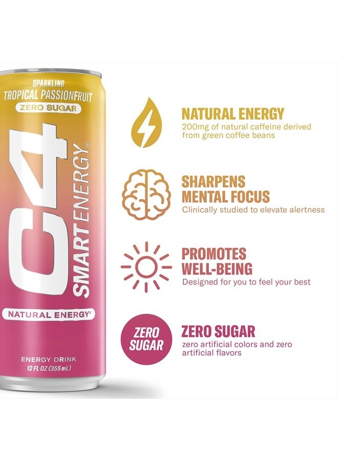 CELLUCOR C4 Smart Energy Drink - Sugar Free Performance Fuel & Nootropic Brain Booster, Coffee Substitute or Alternative | Tropical Passionfruit 12 Oz - 12 Pack - Image 2