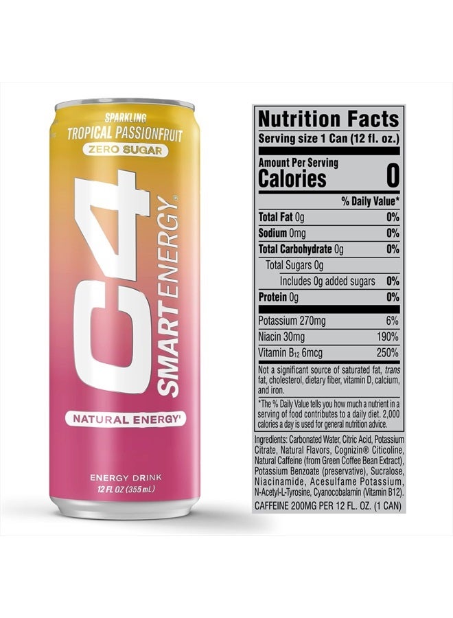 CELLUCOR C4 Smart Energy Drink - Sugar Free Performance Fuel & Nootropic Brain Booster, Coffee Substitute or Alternative | Tropical Passionfruit 12 Oz - 12 Pack - Image 3