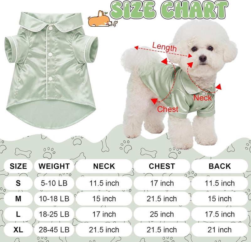 Cosblank Dog Silk Pajamas Shirts Puppy Satin Pjs Pet Sleepwear Soft Faux Silk Lapel Two-Legged for Small Dogs Bridal Party (S,Sage Green) - Image 2