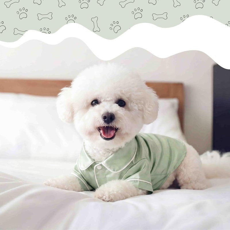 Cosblank Dog Silk Pajamas Shirts Puppy Satin Pjs Pet Sleepwear Soft Faux Silk Lapel Two-Legged for Small Dogs Bridal Party (S,Sage Green) - Image 5