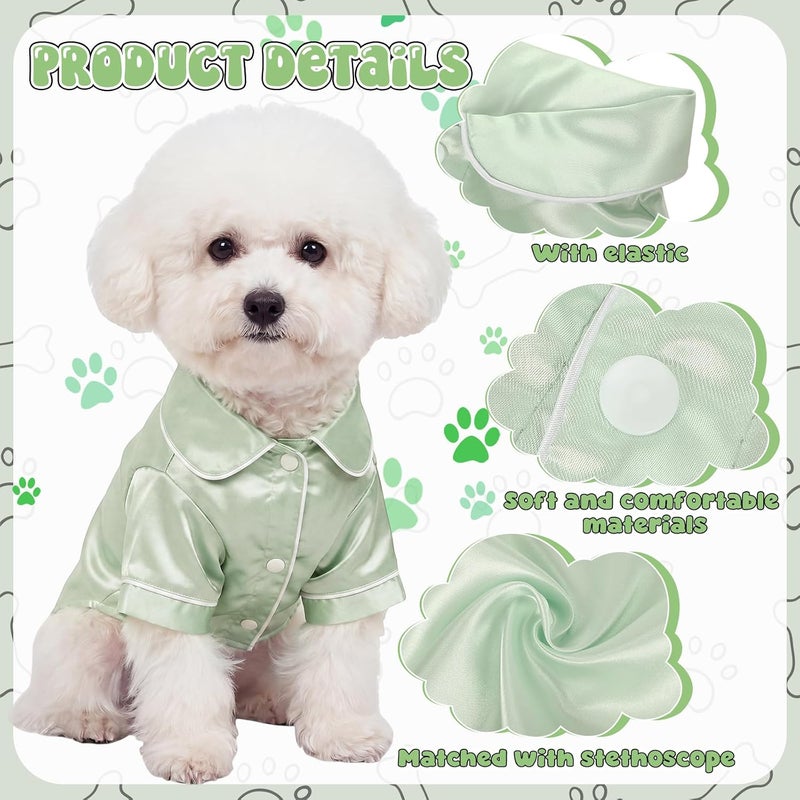 Cosblank Dog Silk Pajamas Shirts Puppy Satin Pjs Pet Sleepwear Soft Faux Silk Lapel Two-Legged for Small Dogs Bridal Party (S,Sage Green) - Image 3