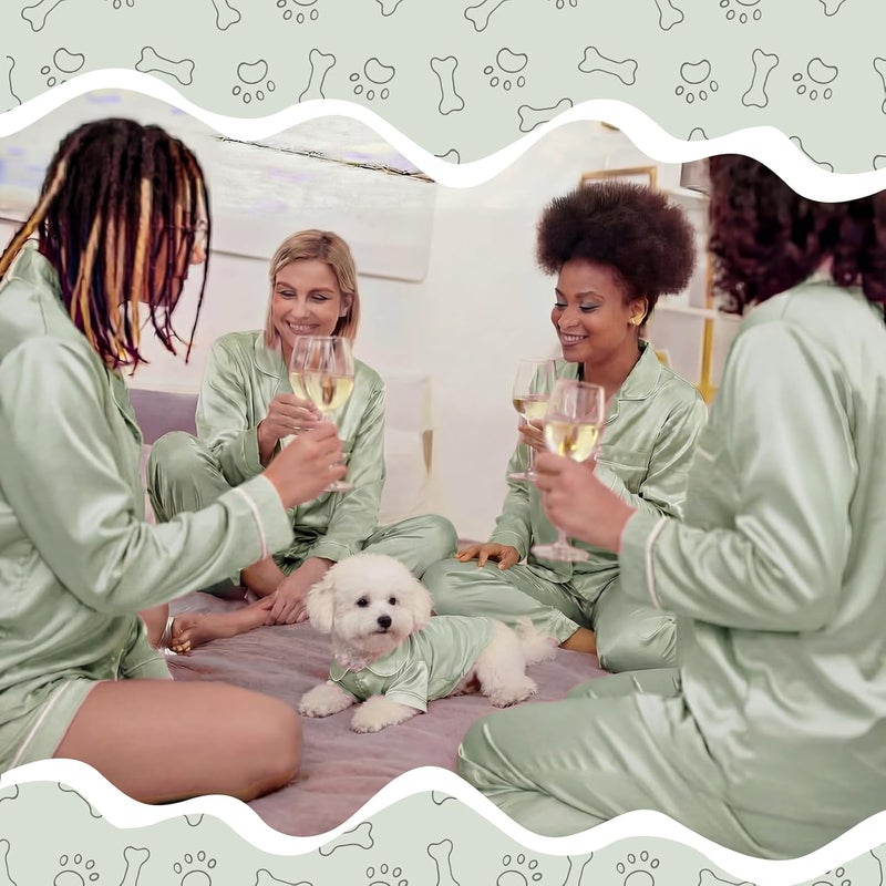 Cosblank Dog Silk Pajamas Shirts Puppy Satin Pjs Pet Sleepwear Soft Faux Silk Lapel Two-Legged for Small Dogs Bridal Party (S,Sage Green) - Image 4