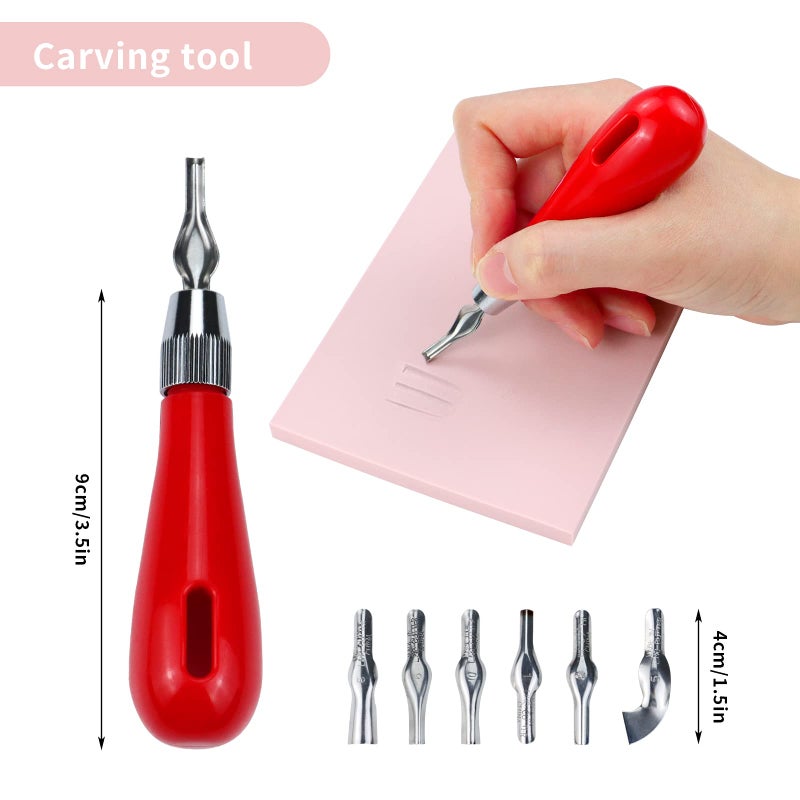 Oopsu 4 Pack Rubber Block Stamp Carving Blocks with Cutter Tools and Rubber Brayer Roller for Printmaking and More Crafts - Image 4