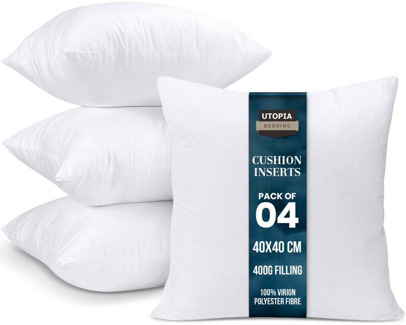 Utopia Bedding Cushion Inner Pads 40x40 cm 16 x 16 inches Cushion Stuffer Inserts Pack of 4 Hollowfibre Throw Pillows White