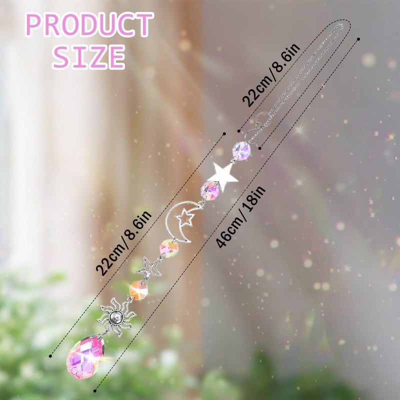 XLIUAX Moon and Star Rear View Mirror Car Charm, Cute Boho Sun Catcher Pendant Hangings Ornaments Healing Crystals Stones Car Decor for Women Men(A) - Image 4