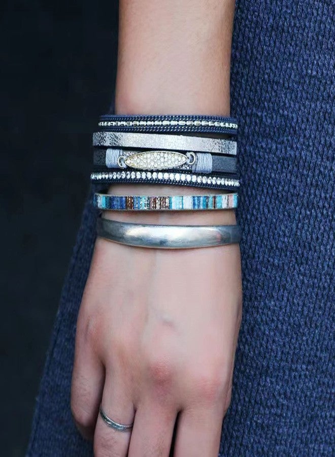 KunBead Women Pink Leather Wrap Bracelets Braided Handmade Bohemian Multilayer Bracelet Wristband Cuff Birthday Jewelry - Image 5
