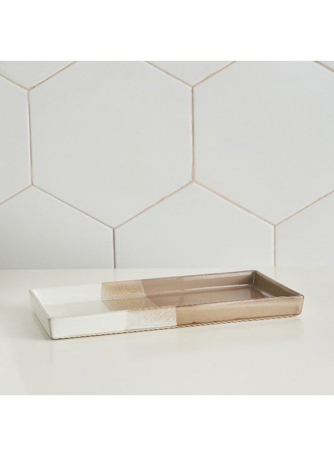 Home Box صينية من السيراميك للمناشف باللونين الأبيض والبني - Image 1