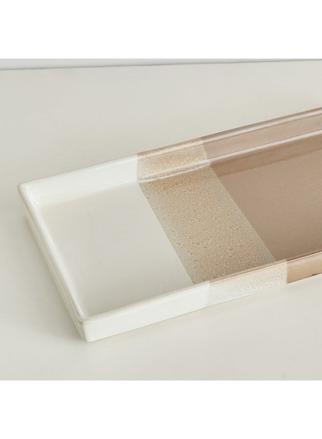 Home Box صينية من السيراميك للمناشف باللونين الأبيض والبني - Image 3