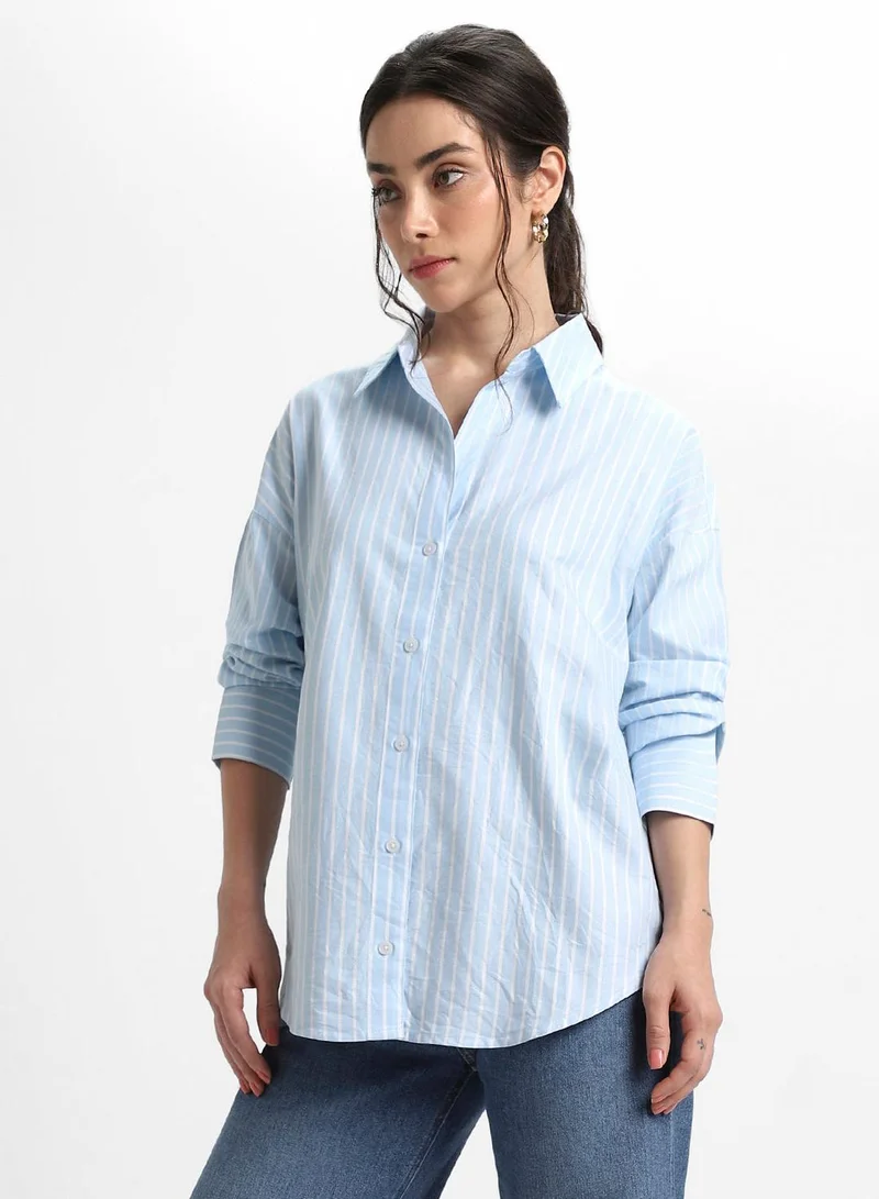 Blue Casual Shirt for Women, Relaxed Fit, Cotton Comfort