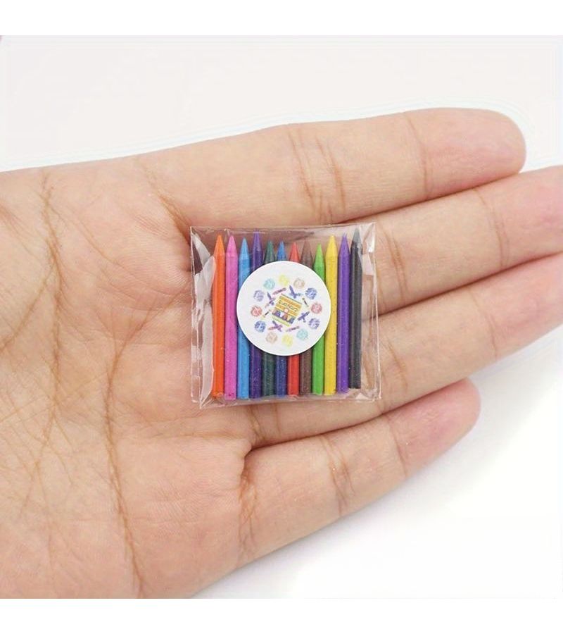 Miniature Art Supplies 13pcs Tiny Crayons Watercolor Set Brushes Random Color for Living Room Scene Decor - Image 2