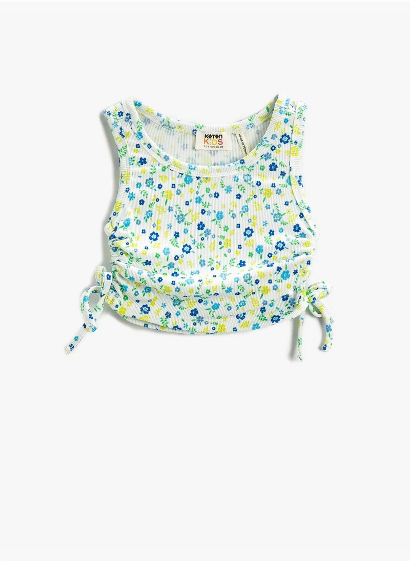 KOTON Floral Printed Crop T-Shirt Drawstring Side Sleeveless