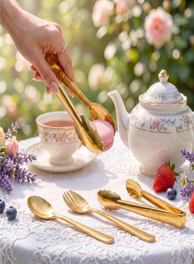 LOOWVY 24 Pcs Gold Plastic Serving Utensils Set - Heavy Duty Disposable Serving Spoons, Forks & Tongs (8 of Each) - BPA-Free Catering Supplies for Buffets, Parties, Weddings & Events (9 Inch) - Image 4