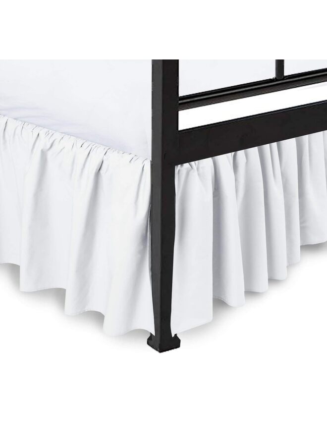 تنورة سرير كاملة مكشكشة مع زاوية مقسمة، تنورة سرير مكشكشة من القطن 400 خيط أبيض، 54 × 75 بوصة + منسدلة 14 بوصة