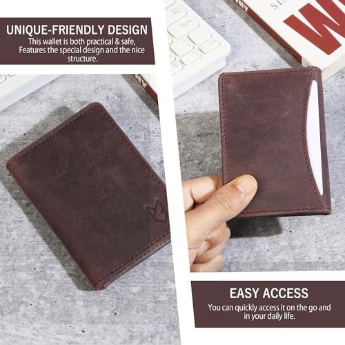 FOXHACKLE Leather Credit Card Holder For Men and Women, Small RFID Blocking Bifold Wallet (With ID Slot, Hunter Coffee Brown) - Image 3